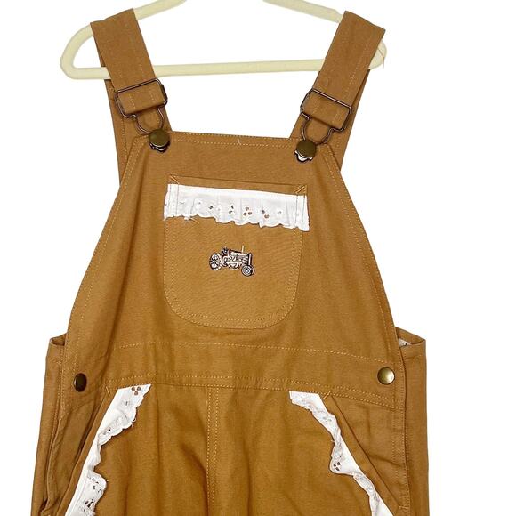 KENYON INTERNATIONAL Girls Lace-Trim Bib Overalls Regular Fit Cotton Brown 3T - Picture 2 of 12